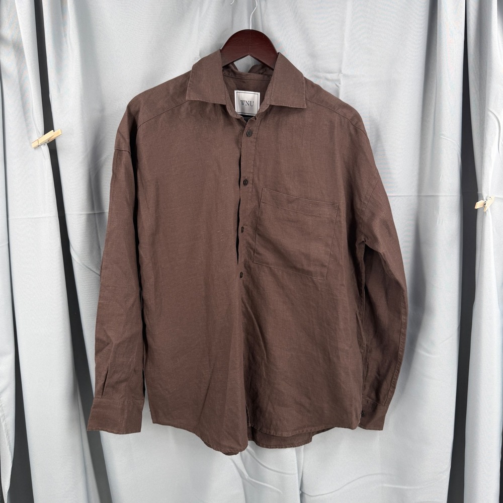 WNU With Nothing Underneath Brown 100% Hemp Oversized Shirt Womens Medium